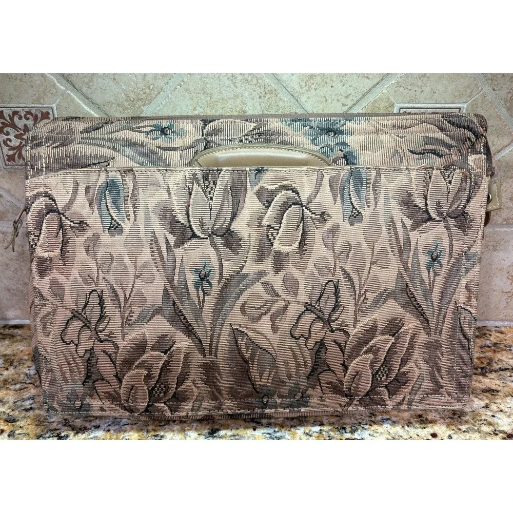 1980s Briefcase Beige Floral Tapestry Carry Case Retro Style - Picture 5 of 11